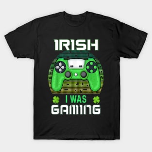 Shamrock Irish I Was Gaming Retro Vintage Gamer Patrick's Day T-Shirt